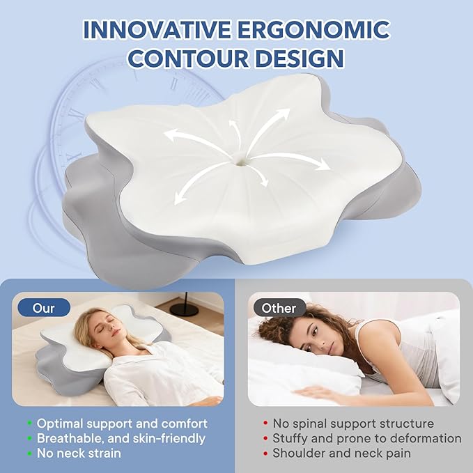 Cervical Pillow for Neck and Shoulder,Contour Memory Foam Pillow,Ergonomic Neck Support Pillow for Side Stomach Back Sleepers with Skin-Friendly Pillowcase