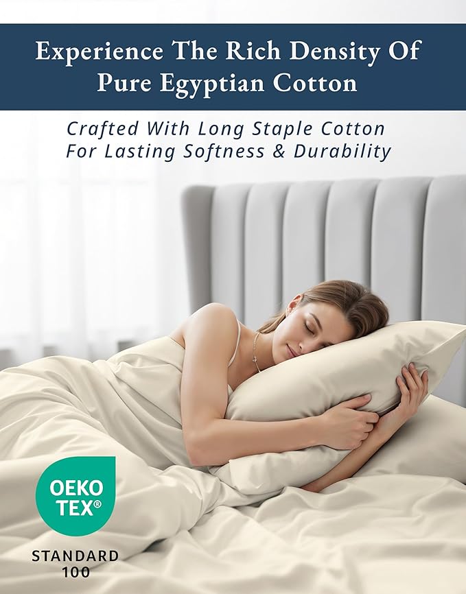 100% Egyptian Cotton King Size Sheets Set – Silky Sateen Weave for Warm Winter Comfort, Ultra Soft & Durable Christmas Sheets King Size, Snug Fit 15" Deep Pocket, Luxury Hotel Comfort at Home - Ivory