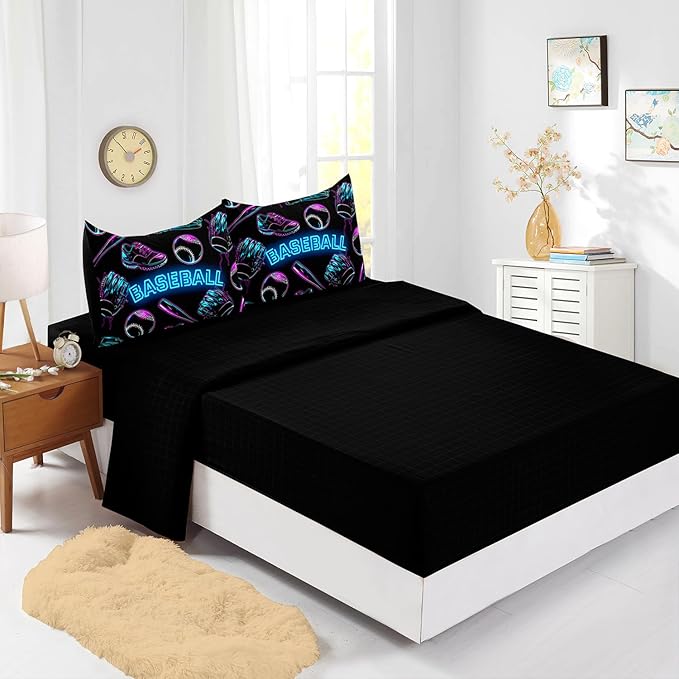 Baseball Sports Comforter Set 7Pcs Sneaker Baseball Bat Gloves Bedding Set for Kid Teen Girl Boy Adult Sports Games Shoes Quilt Bed Decor Twin with 2 Sheets,2 Pillowcases,2 Throw Pillow Covers