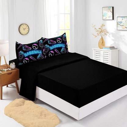 Baseball Sports Comforter Set 7Pcs Sneaker Baseball Bat Gloves Bedding Set for Kid Teen Girl Boy Adult Sports Games Shoes Quilt Bed Decor Twin with 2 Sheets,2 Pillowcases,2 Throw Pillow Covers