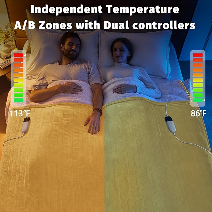 Heated Electric Blanket Queen Size - 84" x 90" Heating Blanket with Dual Control, 10 Heating Levels & 8 Hours Auto Off, Soft Warm Flannel Blanket, Christmas Birthday Gifts for Senior Grandma