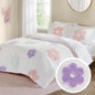 Intelligent Design Kids Twin Duvet Cover Set for Girls, Tufted Chenille Floral Duvet Set Twin, Lightweight Polka Dot Duvet Reversible Bedding Cover, Sham, Pillow, Gracie, Twin White/Purple 3 Piece