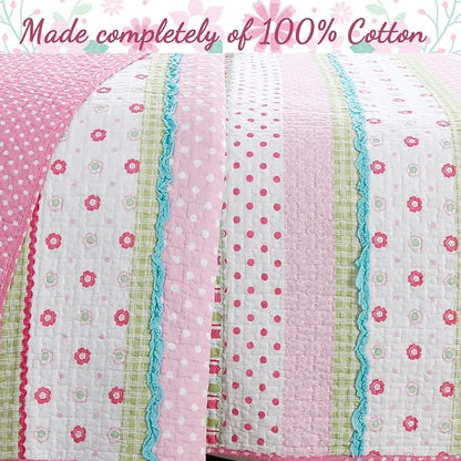 Cozy Line Home Fashions Soft Bright Greta Pastel Design Girl 100% Cotton Reversible Quilt Bedding Set, Coverlet, Bedspread (Queen - 3 Piece)