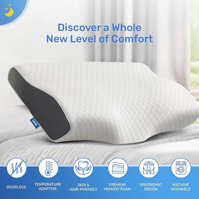 Derila Cervical Neck Pillow for Sleeping & Additional Pillowcase (19.7" x 11.8" x 3.9")