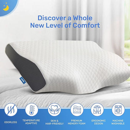 Derila Cervical Neck Pillow for Sleeping & Additional Pillowcase (19.7" x 11.8" x 3.9")