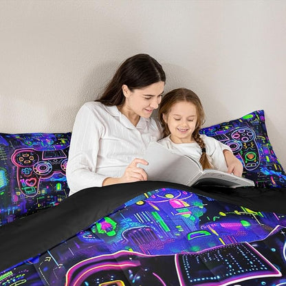 Feelyou Gamer Comforter Set Full Size Modern Game Console Controller Comforter for Boys Girls Teens Joystick Bedding Set Gaming Duvet Set Room Decor Dazzling Quilt Set