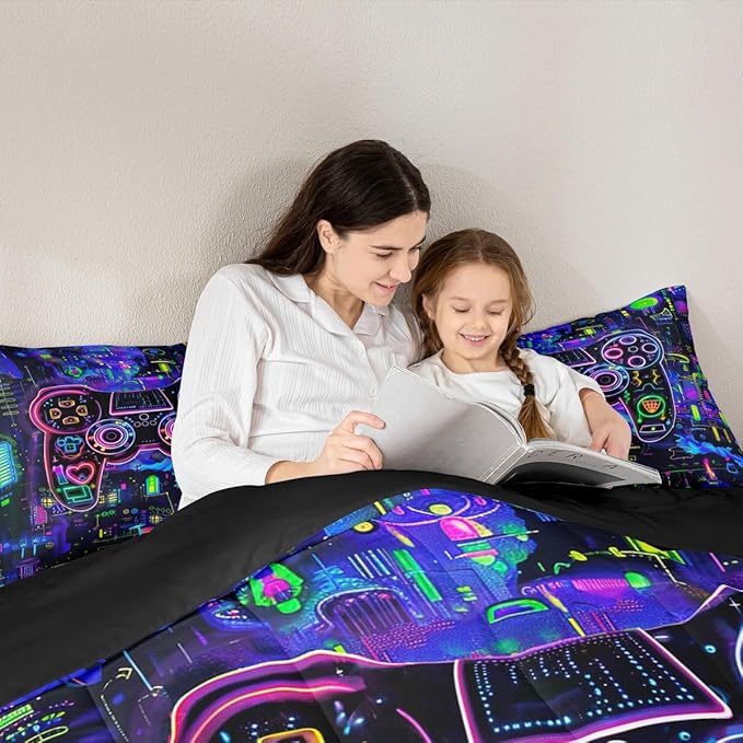 Feelyou Gamer Comforter Set Twin Size Modern Game Console Controller Comforter for Boys Girls Teens Joystick Bedding Set Gaming Duvet Set Room Decor Dazzling Quilt Set