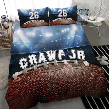 Personalized American Football Bedding Set, Kids 3 Piece Duvet Cover Set with Pillow Shams for Teens Boys, NO Comforter, Twin Size for Rugby Lovers (Football 09)