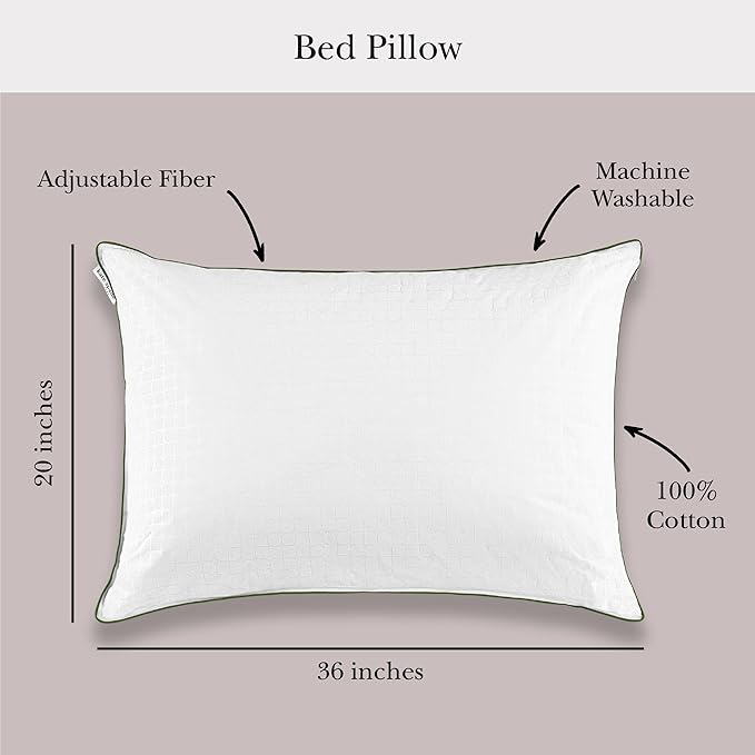 Kate Spade New York Soft/Medium Pillow 20" x 36", Adjustable Down Alternative Pillow, 300 Thread Count Cotton Cover, Best for Back or Stomach Sleepers, King, White