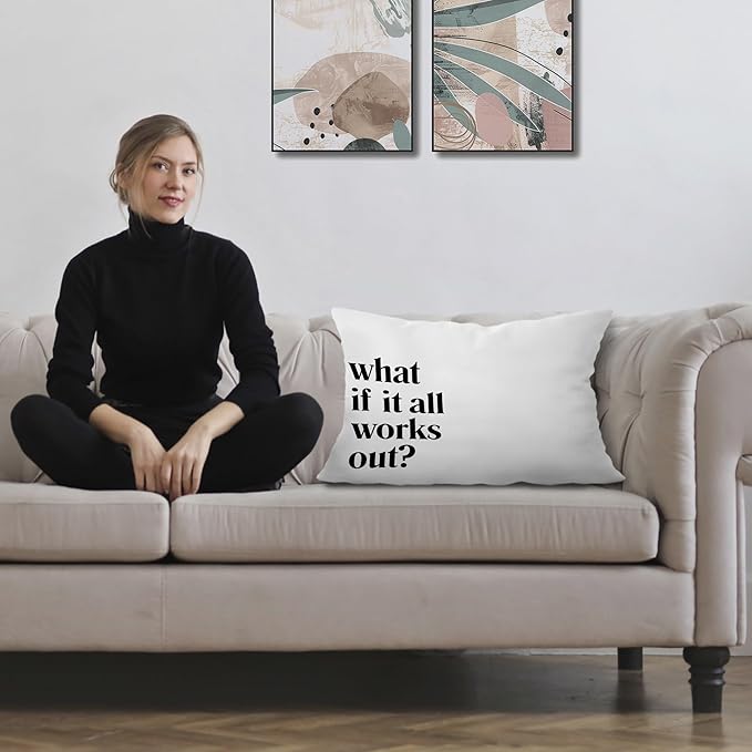 What If It All Works Out Inspirational Pillow Covers 12x20, Positive Affirmation Motivational Quote Decorative Lumbar Pillow Covers for Home Office Dorm