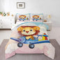 Kawaii Lion Comforter Set Toddler Size Cartoon Aircraft Bedding Set Bedroom Decor Cute Wildlife Animal Quilt Set for Kids Boys Girls Pastel Clouds Sky Duvet Insert 2Pcs