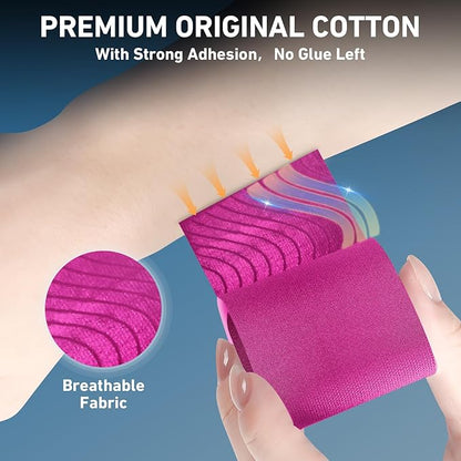 PreCut Kinesiology Tape for Knees, 24PCS Waterproof KTQUICK Knee Tape for Knee Pain Relief Pre Cut, Original Cotton Athletic Knee Tape, Waterproof & Hypoallergenic Latex-Free for Sports (Pink)