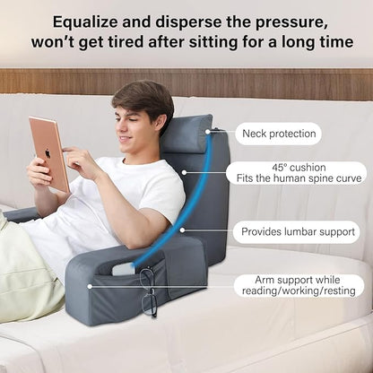 ENITYA Reading Pillow with Arms for Bed Support, 21" Large Back Support Pillow for Sitting up, Wedge Pillow for Reclining, Watching TV, Reading, Gaming, Resting in Bed, Couch or Floor, Grey