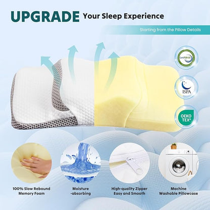 Smug Cervical Neck Pillow for Sleeping, Cooling Ergonomic Memory Foam Pillow with Arm Rest Slot and Ice Silk Pillowcase, Dual Height Orthopedic Support Contour for Side, Back, Stomach Sleepers