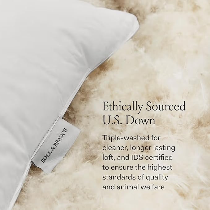 BOLL & BRANCH Down Chamber Pillow - Medium, King - Naturally Cooling Shell - Premium Comfort, Superior Support - Cruelty-Free IDS Certified Down