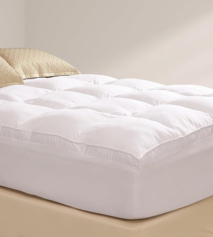 Cuddledown Ultra Plush Down Blend Mattress Pad | 100% Cotton Fabric | Hypoallergenic | Extra Thick | 50% Down / 50% Feather Fill | Twin Size