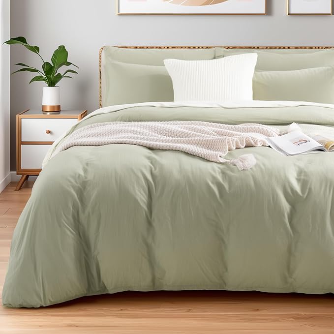 NEXHOME PRO Twin Duvet Cover Set – 100% Certified Organic Cotton with Washed Feel & Linen-Like Texture, Comfortable & Breathable, Home Bedding Set Sage Green (No Comforter)
