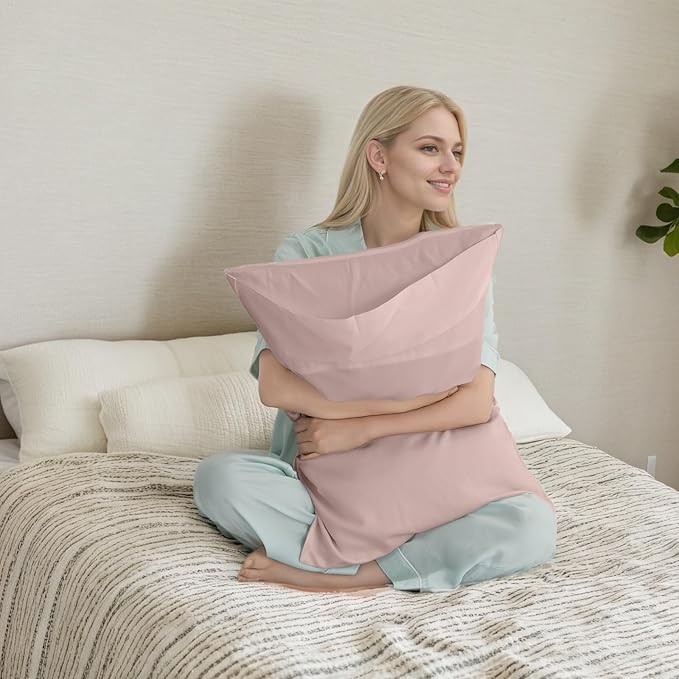 TELUS Pillow Cases Queen Size 2 Pack, Bamboo Rayon & Lyocell Pillowcase with Envelope Closure, Cooling Breathable Pillow Cover for Hot Sleeper & Night Sweats, 20x30 inch, Light Pink