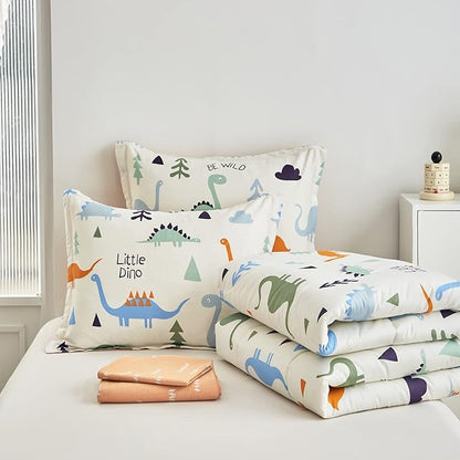 Joyreap Bed in a Bag Cotton, Dinosaur Reversible Design, Queen Size 7-Piece Cotton Bedding Comforter Set for Kids Boys n Girls- 1 Comforter, 2 Pillow Shams, 1 Flat Sheet, 1 Fitted Sheet, 2 Pillowcases