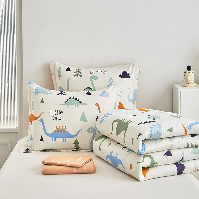 Joyreap Bed in a Bag Cotton, Dinosaur Reversible Design, Twin Size 6-Piece Cotton Bedding Comforter Set for Kids Boys n Girls- 1 Comforter, 2 Pillow Shams, 1 Flat Sheet, 1 Fitted Sheet, 1 Pillowcase