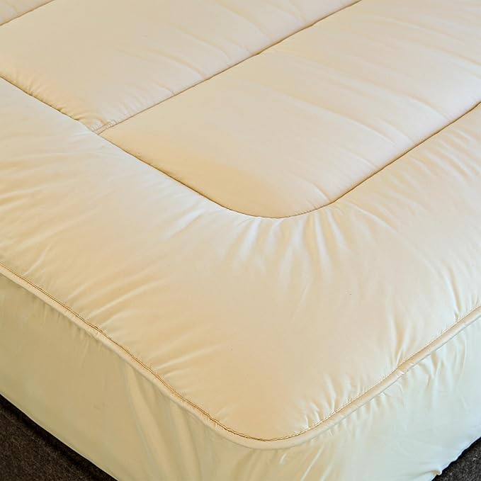 Woolroom Deluxe Wool Mattress Pad Full Size 100% Natural Hypoallergenic British Wool Mattress Topper Organic Cotton Cover - Handcrafted Extra Comfort Firm/Old Mattress - Superior Moisture Management