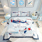 Erosebridal Helicopter Comforter Baby Nursery Toddler Bedding Set for Boys Airplane Full Bed Comforter Set, Cartoon Aircraft Blue Plane Sketch Lines Duvet Set with 2 Pillowcases