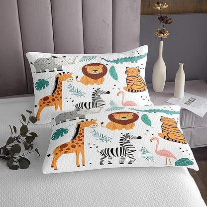Erosebridal Lion Coverlet Set Tiger Bedspread Twin Size African Animals Bedding Set Botanical Quilt Set for Kids Boys Girls,Wild Safari Theme Big Cat Bedroom Decor