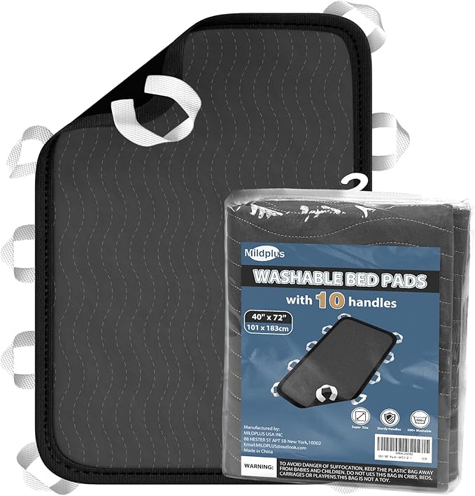 Washable Bed Pads with 10 Sturdy Handles 40”×72” Extra Large Reusable Underpads 4-Layers Leakproof Chucks Pads Washable for Incontinence (Grey,1 Pack)