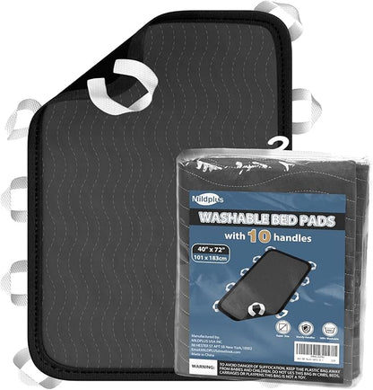 Washable Bed Pads with 10 Sturdy Handles 40”×72” Extra Large Reusable Underpads 4-Layers Leakproof Chucks Pads Washable for Incontinence (Grey,1 Pack)