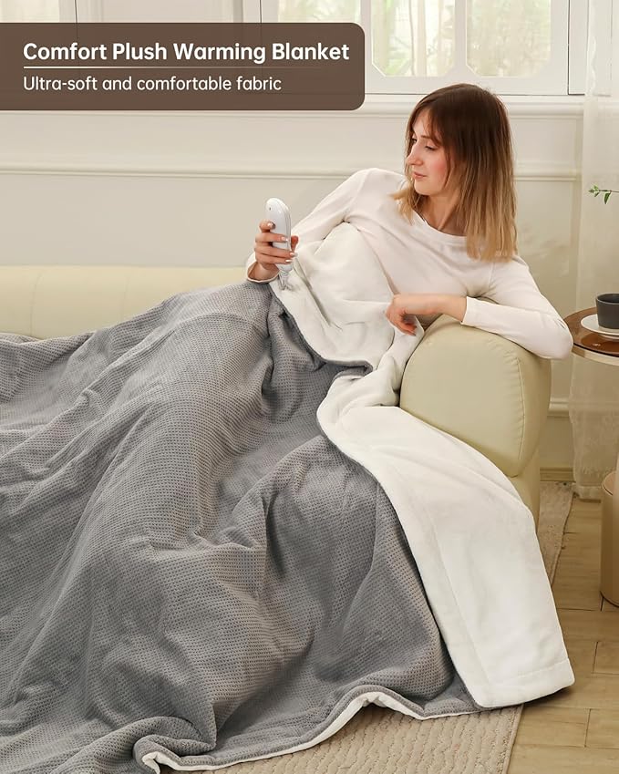 Electric Heated Blanket Throw Size, Washable Blanket Warmer for Home for Adults, Fast Heating, Super Cozy Soft Fabric, 50" x 60", 9 Heat Levels, 1-9H Auto-Off, ETL Certified, Gray