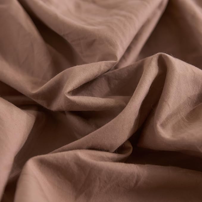 NEXHOME PRO Duvet Cover Set 100% Washed Cotton Oversized Queen 98"x98", Organic Natural Linen Look Textured 3 Pieces Bedding Set Mocha with Zipper Closure, Soft (No Comforter)