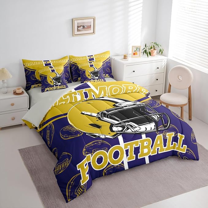 Feelyou Football Full Comforter Set with Sheets for Kids Boys Girls Ball Games 7 Pieces Bedding Set Rugby Bed in a Bag City of Footballs Room Decor Rugby Sports Soft Lightweight