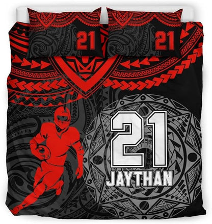 Personalized American Football Bedding Set, Kids 3 Piece Duvet Cover Set with Pillow Shams for Teens Boys, NO Comforter, Twin Size for Rugby Lovers (Football 04)