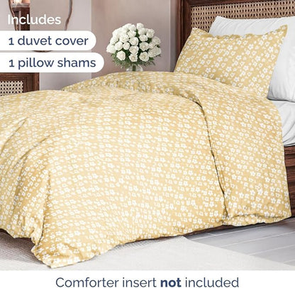 Duvet Cover Twin/Twin XL Size Set - Extra Soft Floral Duvet Cover 68 x 90 with 1 Pillow Sham - Comfy, Breathable Floral Bedding Set - Hotel Luxury & Fade Free w/ Zipper Closures & Ties - Yellow Meadow
