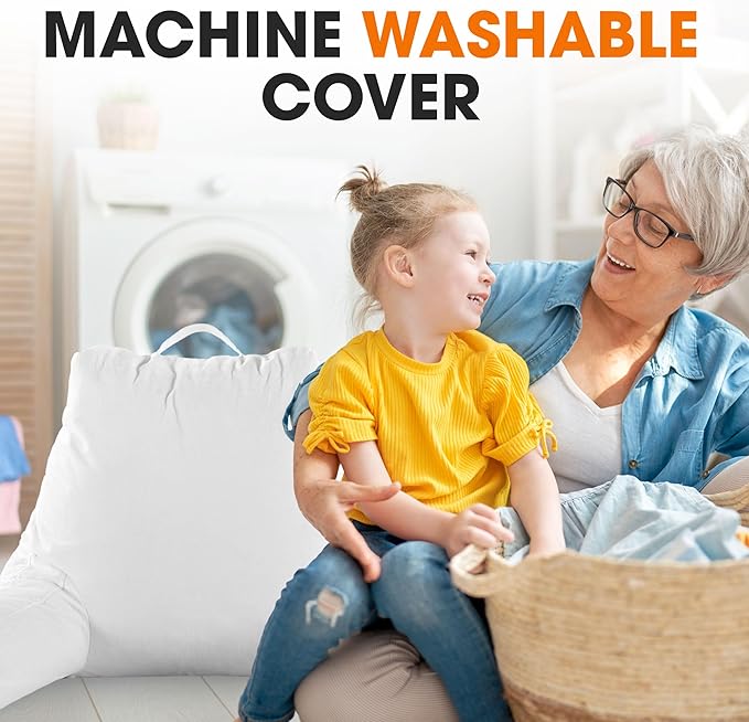 Cheer Collection Reading Pillow with Arms – Portable Bed Pillow for Sitting Up & Support, Foam-Filled Back Rest Pillow for Sitting in Bed & Couch, Machine Washable, White