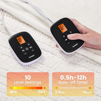 WOOMER Electric Heated Blanket Twin Size, Soft Flannel Fast Heating Blanket, Purple Color, 62"x 84", 10 Heating Levels & 0.5-12H Auto Off, Over-Heat Protection