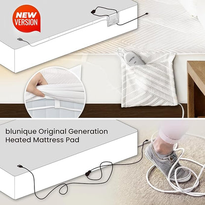 Electric Heated Mattress Pad Full Size Single Control Bed Warmer, Deep Pocket, Side Storage Pouch for Controller, Machine Washable, 3D Air Layer Fabric, 54"x75", Grey