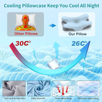 Cervical Neck Pillow for Pain Relief - Ergonomic Side Sleeper Pillow for Neck Support, Cooling Memory Foam Pillows for Sleeping, Contour Pillow Orthopedic Bed Pillow for Back Stomach Sleepers