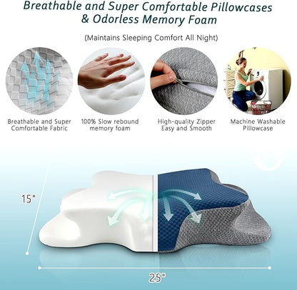 Cervical Neck Pillow for Pain Relief Sleeping, Contour Memory Foam Pillow, Ergonomic Side Sleeper Pillow for Adults, Cooling Orthopedic Neck Support Pillow for Back Stomach Sleepers