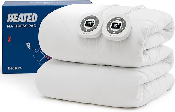 Bedsure Heated Mattress Pad King - Bed Warmer with Memory & Preheat Functions, 12-Hour Auto Off & 10 Heat Settings, Dual Controllers, Fast Heating, Brushed Electric Mattress Pad King, 78"x80"