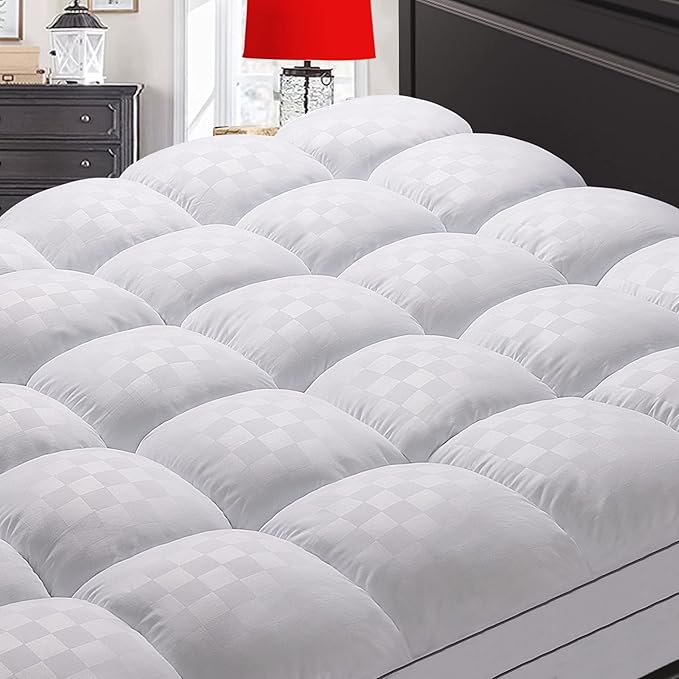Mattress Topper Full XL,Extra Thick Mattress Pad Cover for Back Pain,Cooling Mattress Protector with 8-21 Inch Deep Pocket,Overfilled Down Alternative Filling,White