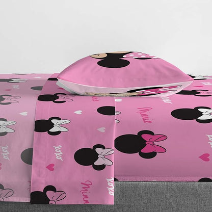 Jay Franco Disney Minnie Mouse Hearts N Love 4 Piece Twin Bed Set - Includes Reversible Comforter & Sheet Set - Super Soft Fade Resistant Microfiber - (Official Disney Product)