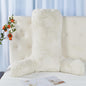 Faux Fur Assembly Need DIY Extra Large Backrest Reading Bed Rest Pillow with Arms and Pockets for Sitting in Bed Couch Sofa, Removable Cover & Filling Seprated, 28" x 30" x17", Cream