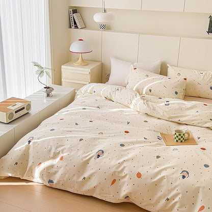 AOJIM Cute Duvet Cover Set for Kids Adults, Pure Cotton Comforter Cover Set with Multiple Cartoon Pattern Designs, Soft Bed Set 3pcs Twin Size, Colorful Quilt Cover for Room Decor(No Comforter)