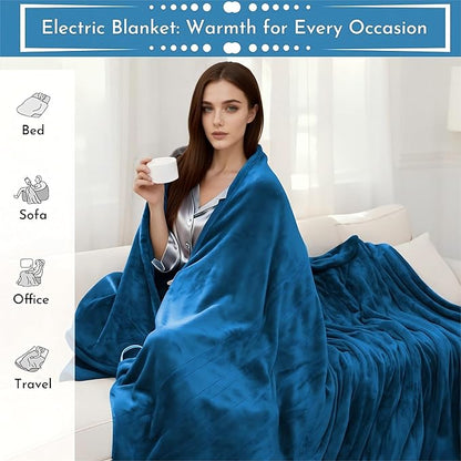 Electric Heated Blanket 62"x84" Twin Size Microplush Cover Blanket, 5 Heat Settings & 10 Hours Auto Off, Cozy & Warm for All Night, Machine Washable, Teal Blue