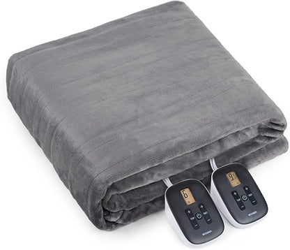 WOOMER Heated Blanket Queen Size Electric Blanket 84"x 90", Soft Flannel Fast Heating, 10 Heating Levels & 0.5-12H Auto Off, Dual Control, Over-Heat Protection, ETL Certification