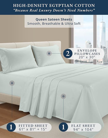 LANE LINEN 100% Egyptian Cotton Ultra Soft Queen Size Sheets Set, Mercerized Silky Sateen Weave, Fully Elasticized Fitted Sheet with French Seam, Hotel Quality Thick Luxury Bed Sheets – Murmur