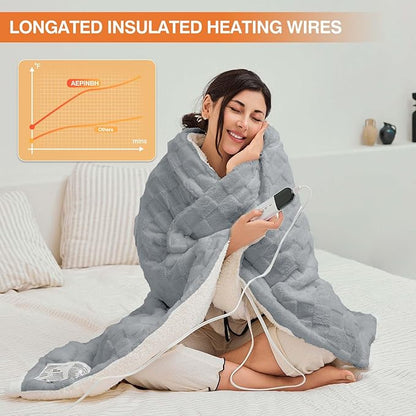 Electric Blanket Throw - Soft Checked Flannel with 6 Heating Levels, 4 Hours Auto-Off, Fast Heating, ETL & FCC Certified, 50"x60", Overheating Protection, Cozy Heated Blanket Throw（Gray）