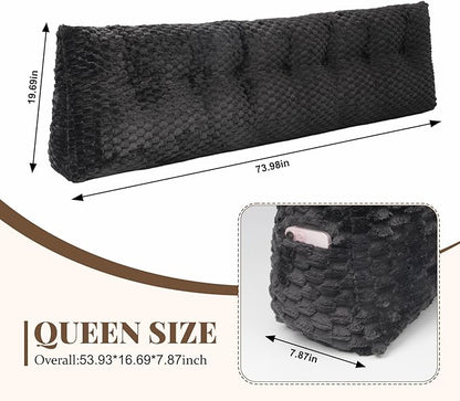 Large Headboard Wedge Pillow, Bed Rest Reading Pillow, Back Support Long Pillow, Bed Bolster Rest Reading Pillow with Removable Cover (Black, King:76 * 20 * 8Inches)