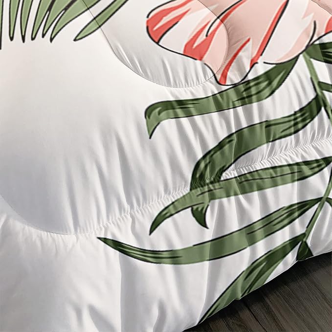 Flamingo Comforter Set Full Size Tropical Flamingo Palm Tree Leaf Pattern Bedding Set Flower Quilted Duvet for Kids Girls Boys Adult with 1 Comforter and 2 Pillowcases